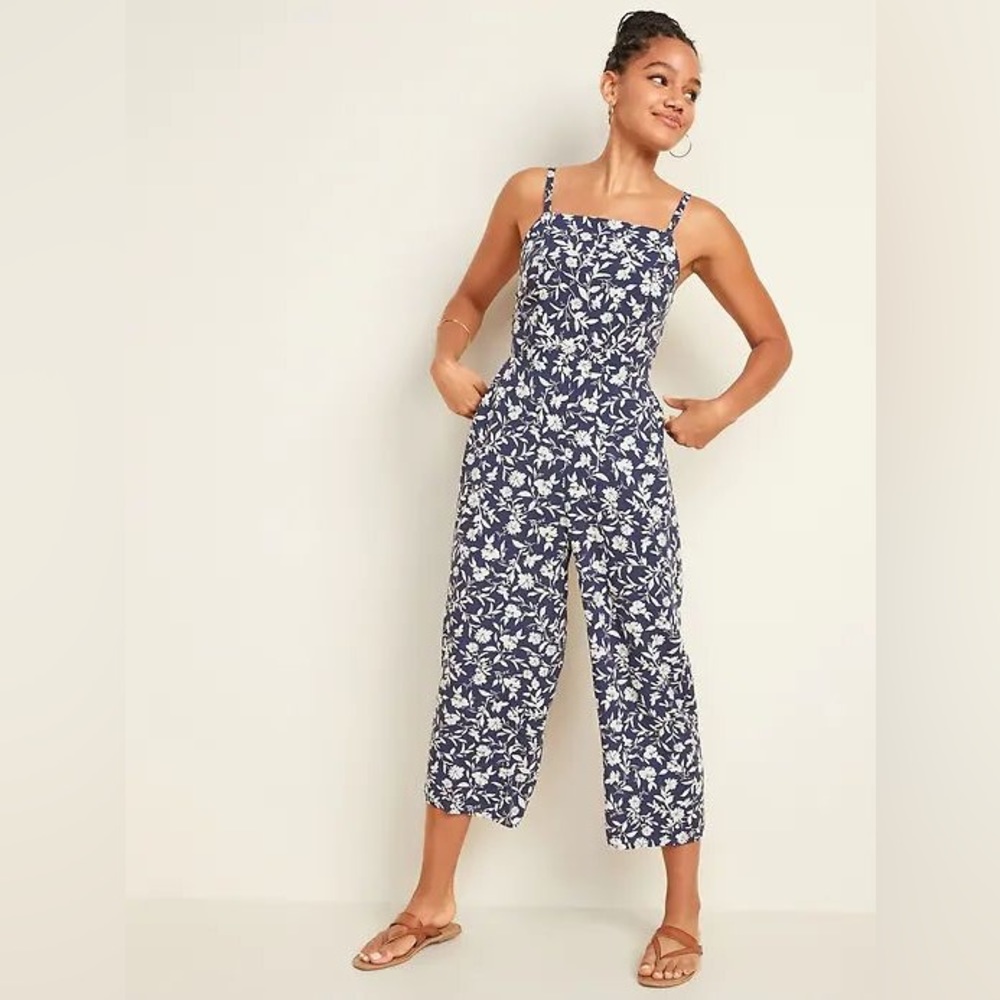 Old Navy Blue Floral Jumpsuit - Womens Size Medium